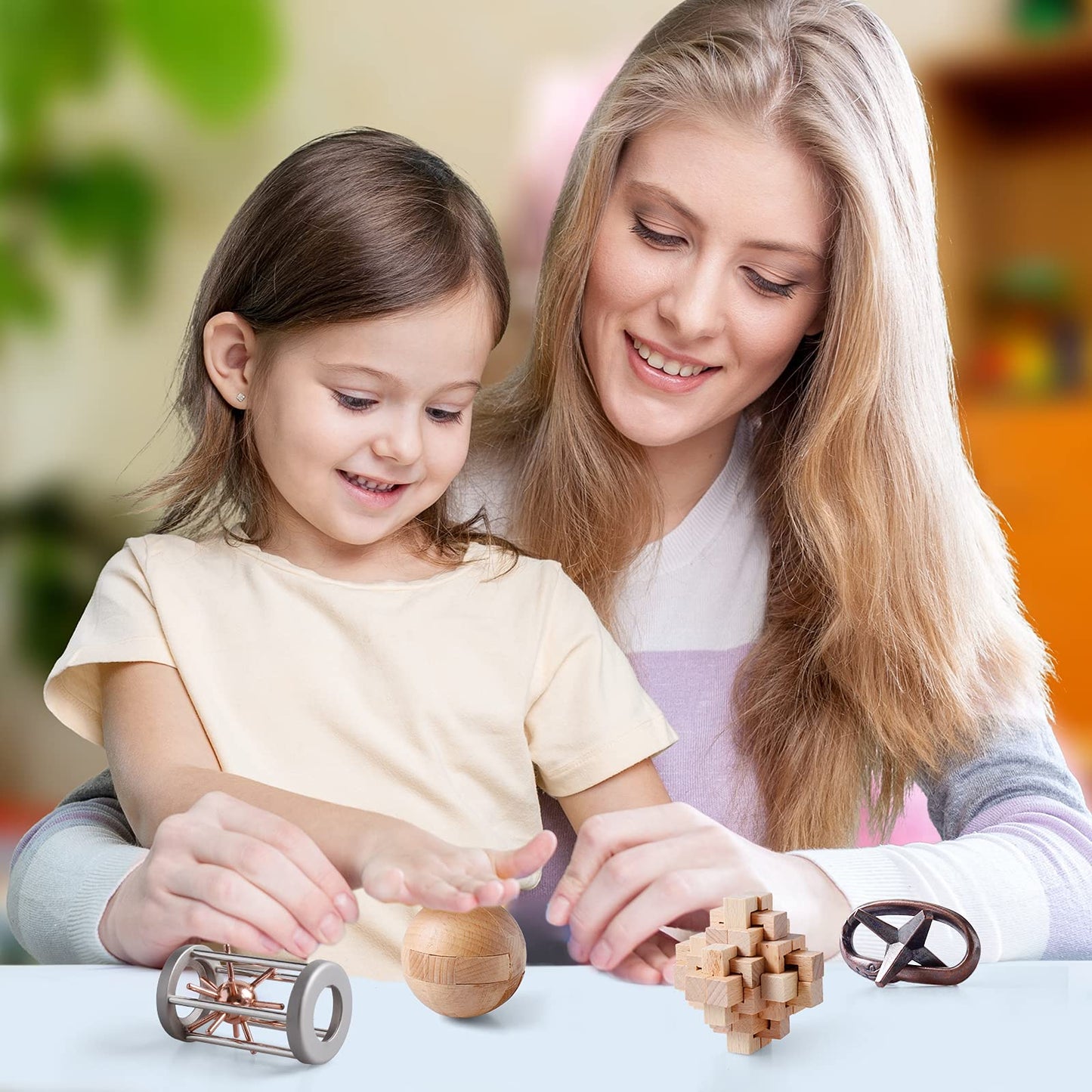 ActPo 4Pcs Wooden & Metal Puzzles – 3D Interlock Brain Teasers for Kids & Adults
