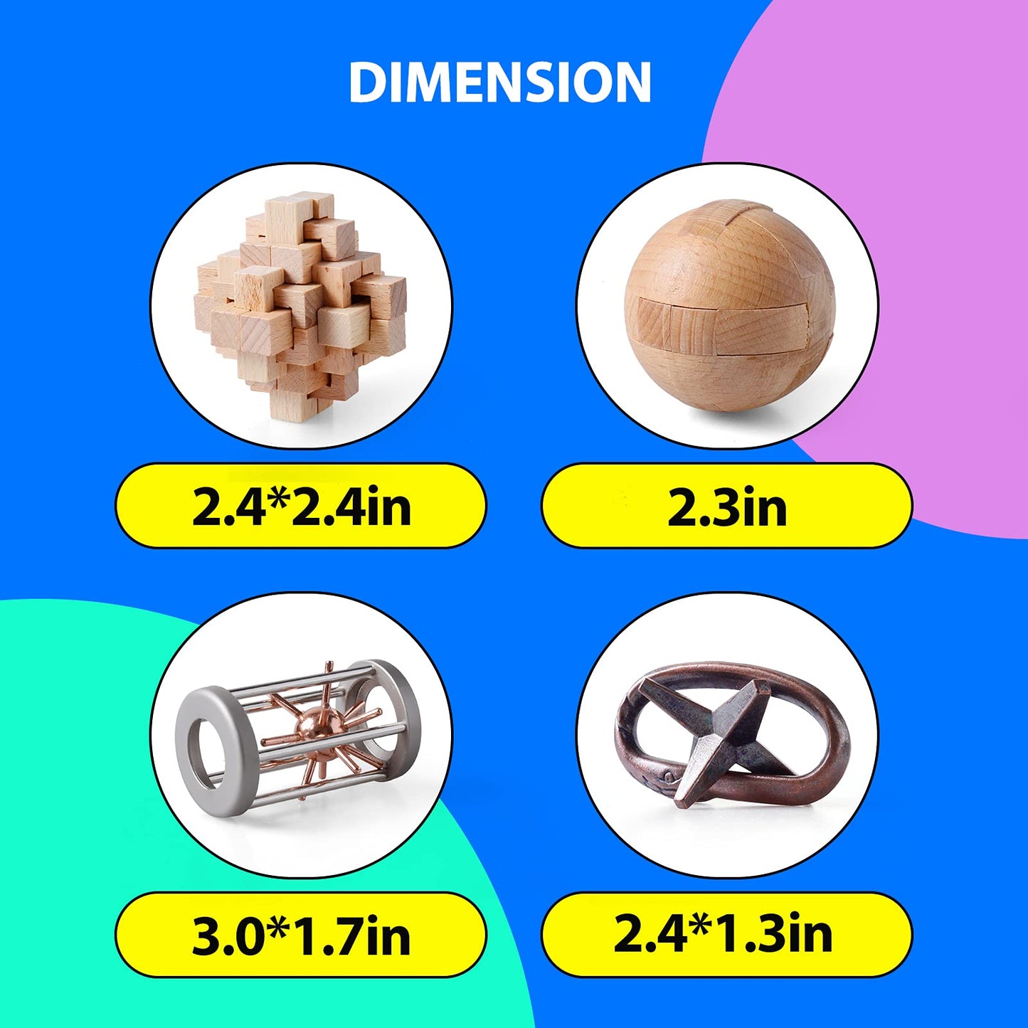 ActPo 4Pcs Wooden & Metal Puzzles – 3D Interlock Brain Teasers for Kids & Adults
