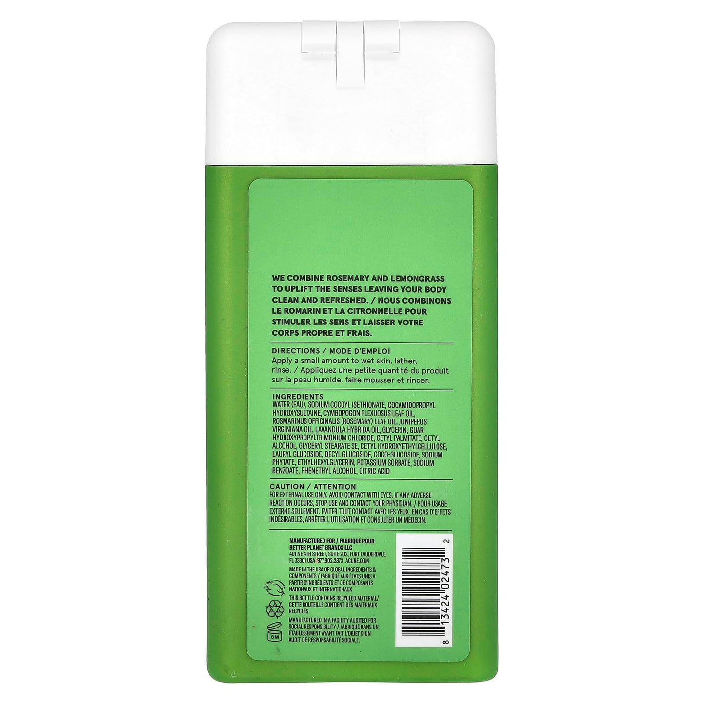 Acure Rejuvenate + Boost Body Wash – Rosemary & Lemongrass | 12 Fl Oz