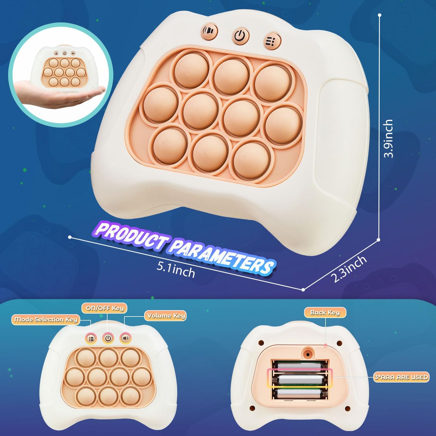 Acvens Fast Push Game - 4-Mode Sensory Puzzle Toy for Kids 6-12 (White)