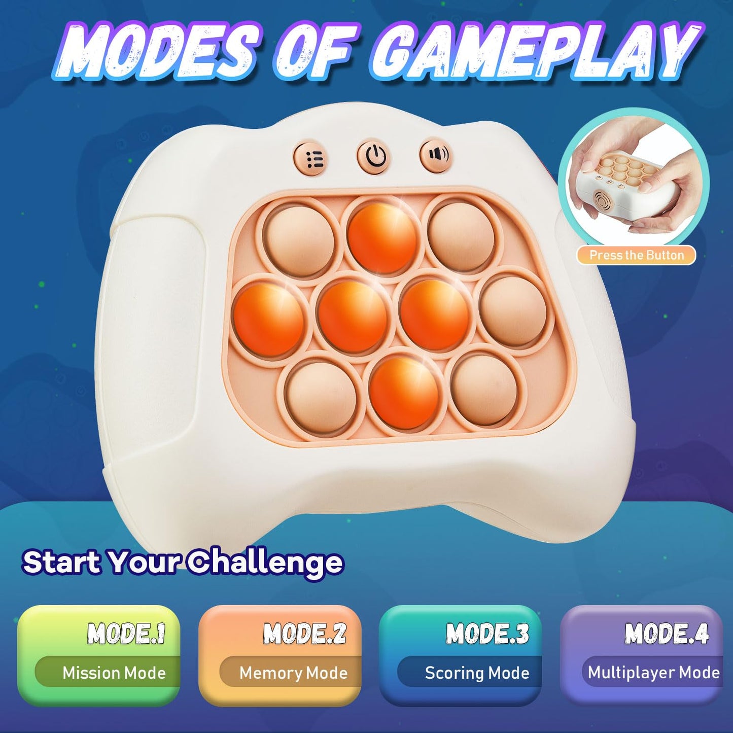 Acvens Fast Push Game - 4-Mode Sensory Puzzle Toy for Kids 6-12 (White)