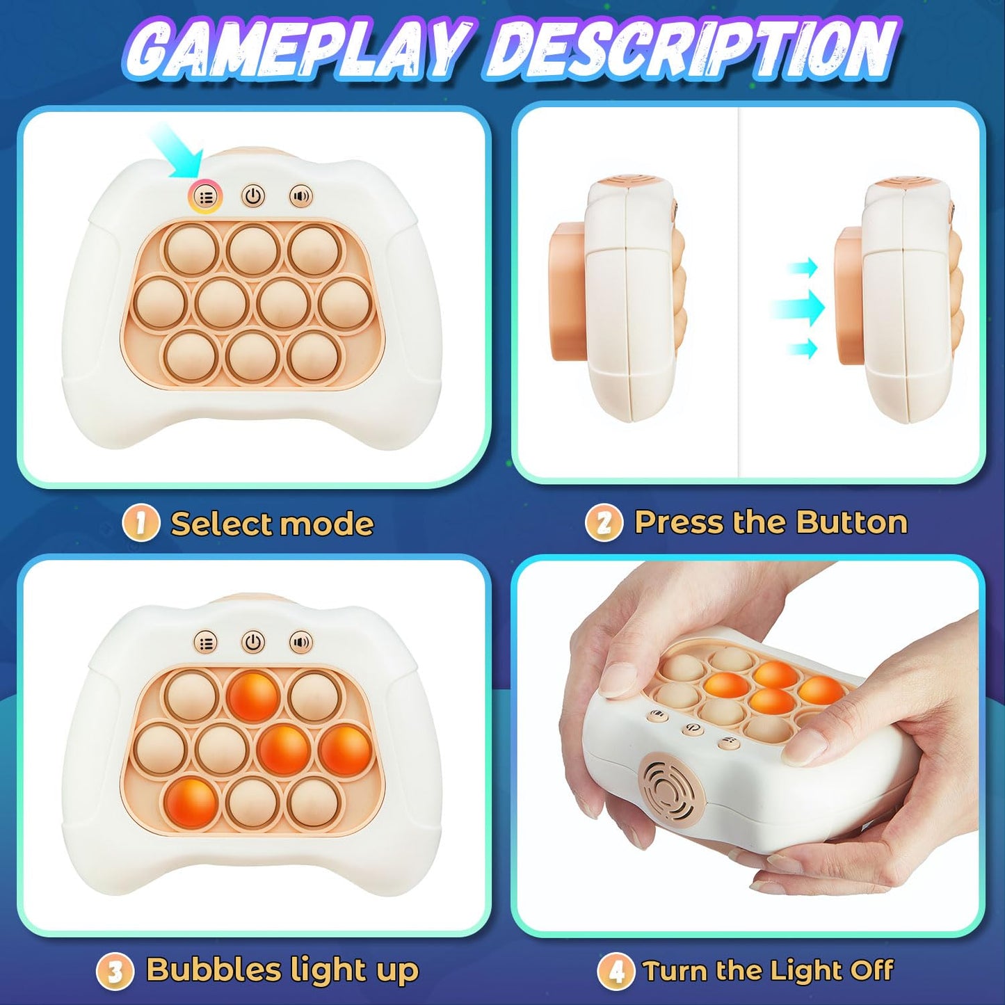 Acvens Fast Push Game - 4-Mode Sensory Puzzle Toy for Kids 6-12 (White)