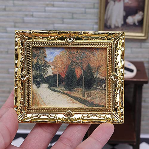 Acxico 3Pcs 1:12 Miniature Gold Frame Art Wall Picture Oil Painting | Home Decor