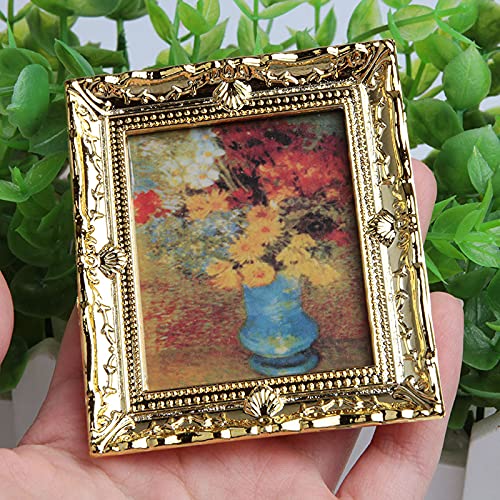 Acxico 3Pcs 1:12 Miniature Gold Frame Art Wall Picture Oil Painting | Home Decor