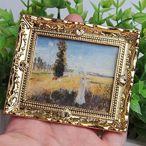 Acxico 3Pcs 1:12 Miniature Gold Frame Art Wall Picture Oil Painting | Home Decor