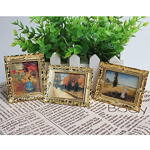 Acxico 3Pcs 1:12 Miniature Gold Frame Art Wall Picture Oil Painting | Home Decor