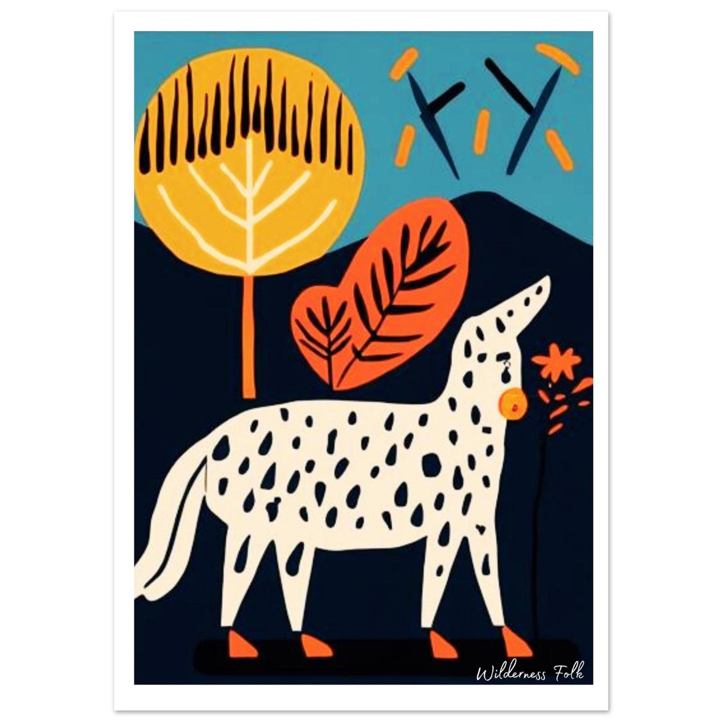 Stylish Folk Art Poster - Modern Animal Illustration - Scandinavian Wall Décor