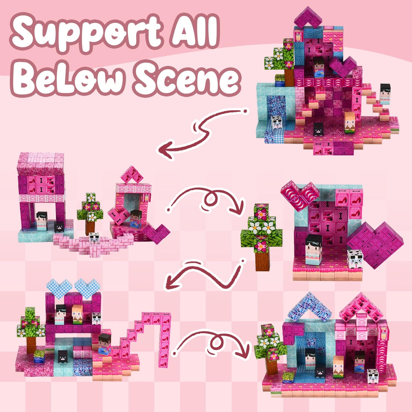 ADAH 216PCS Magnetic Blocks for Girls – Pink Princess STEM Toy, Ages 4-8
