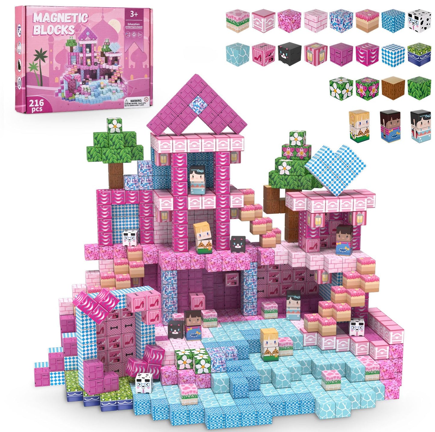 ADAH 216PCS Magnetic Blocks for Girls – Pink Princess STEM Toy, Ages 4-8