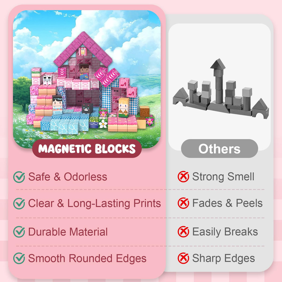 ADAH 216PCS Magnetic Blocks for Girls – Pink Princess STEM Toy, Ages 4-8