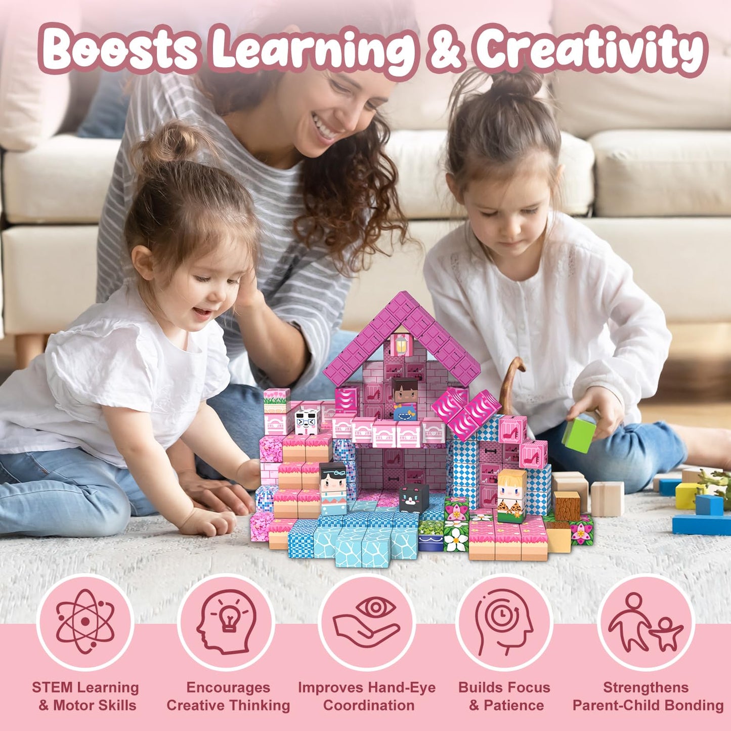 ADAH 216PCS Magnetic Blocks for Girls – Pink Princess STEM Toy, Ages 4-8