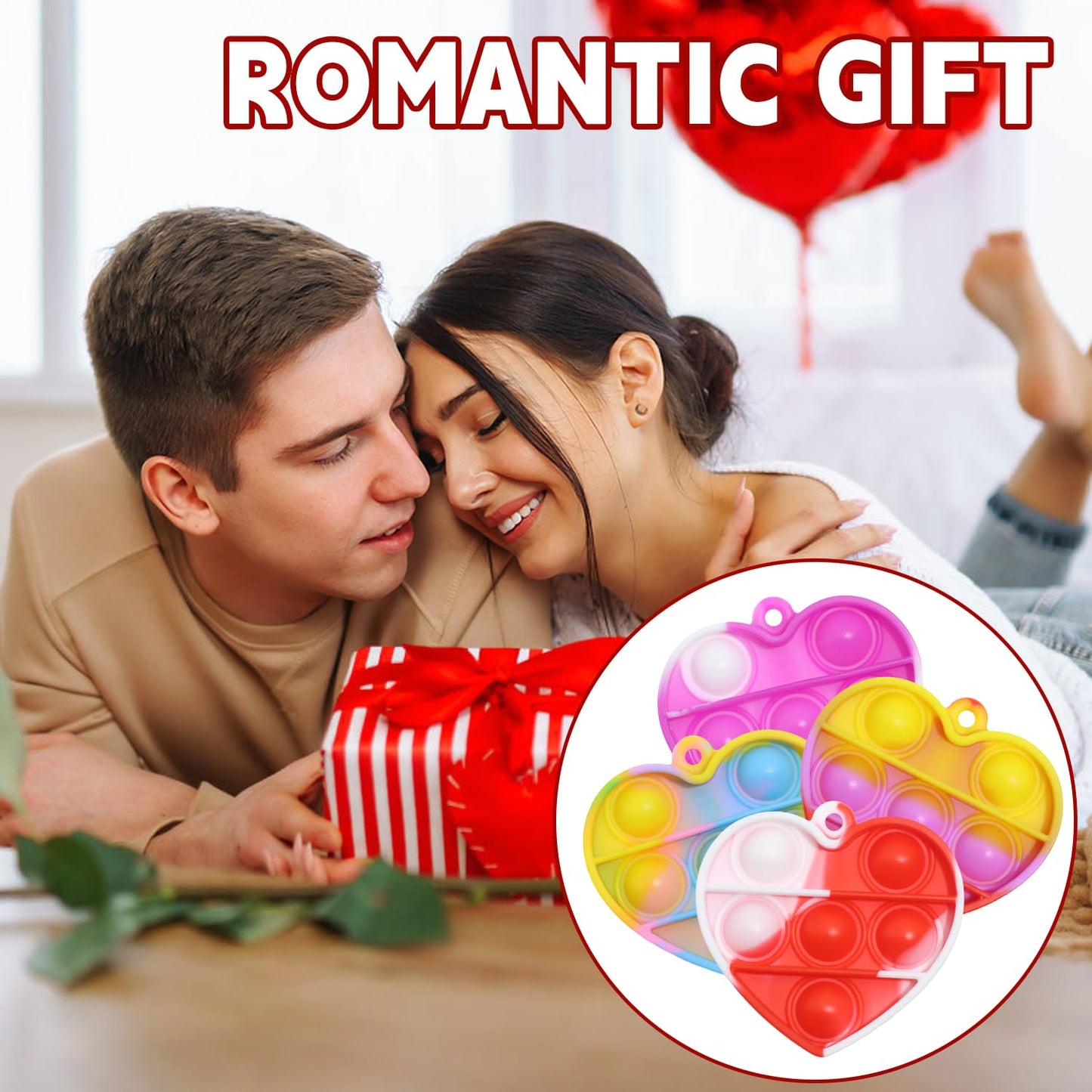 Adatos 36Pcs Mini Heart Pop Fidget Toys Bulk | Valentines Day Gifts for Kids & Classroom