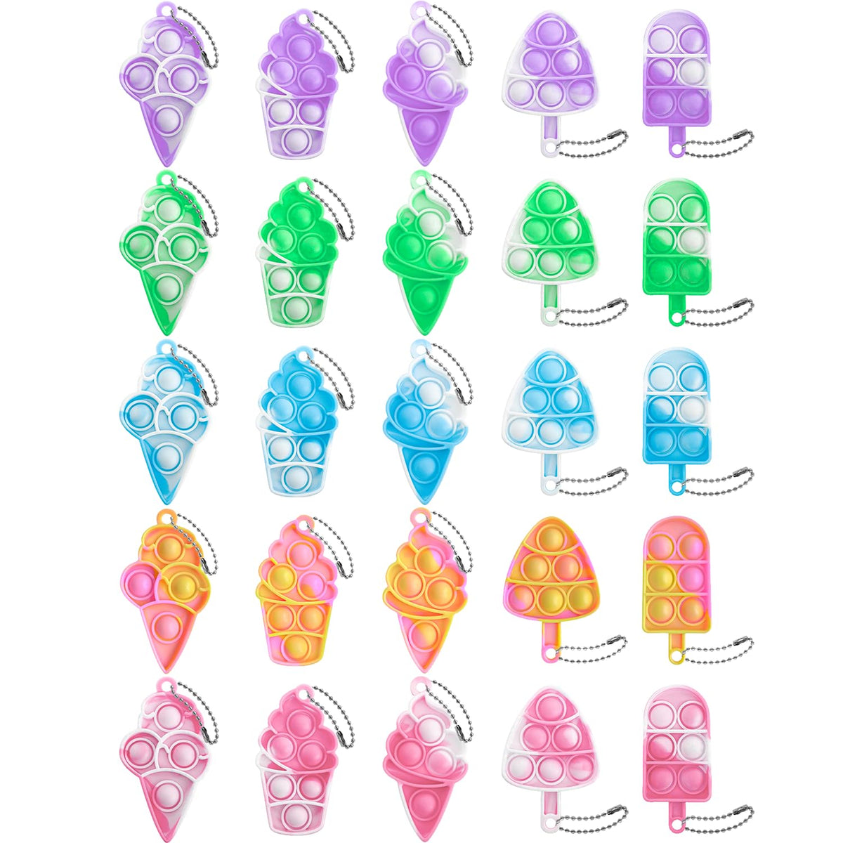 Adatos 25Pcs Mini Ice Cream Pop Keychain Fidget Toys – Silicone Sensory Keychains