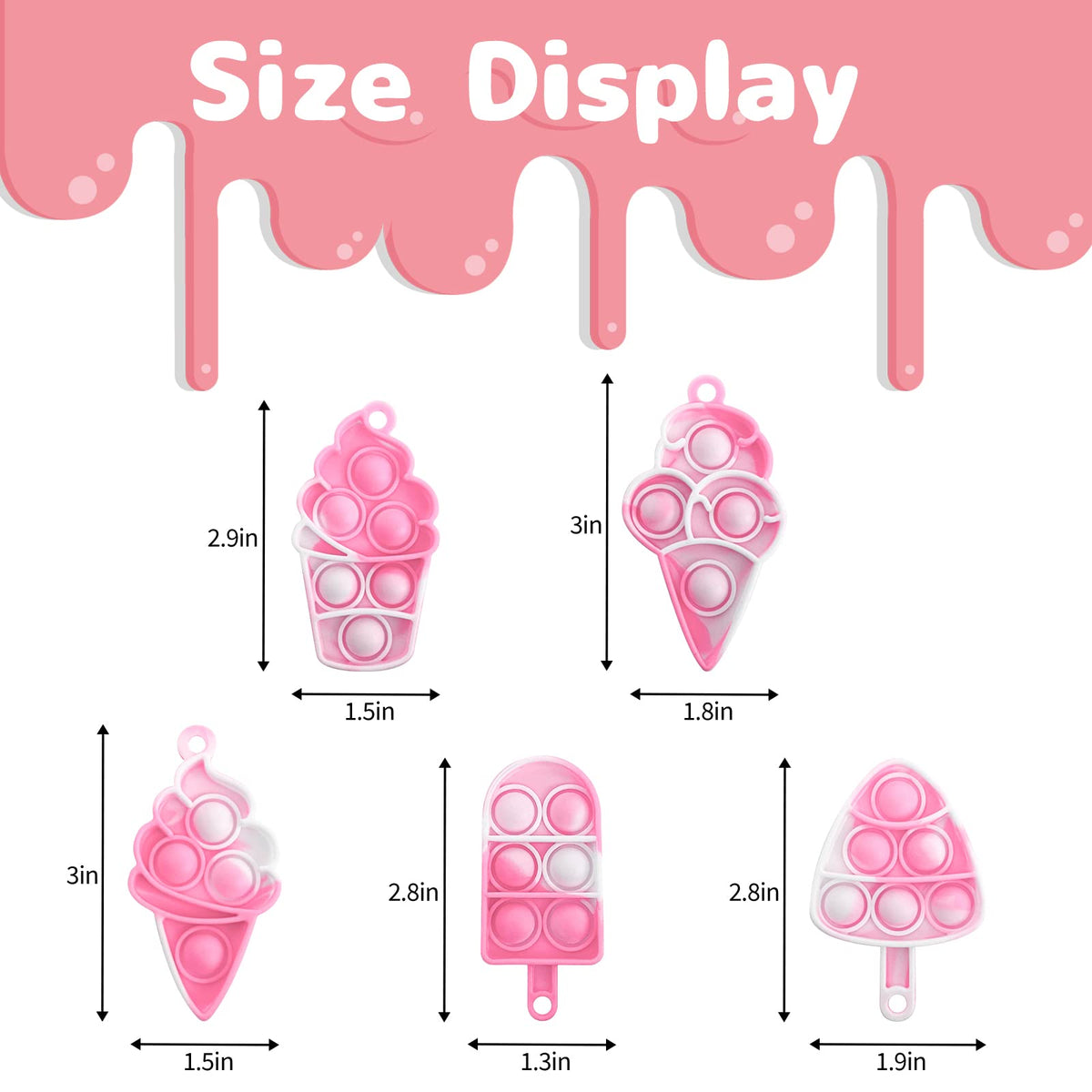 Adatos 25Pcs Mini Ice Cream Pop Keychain Fidget Toys – Silicone Sensory Keychains