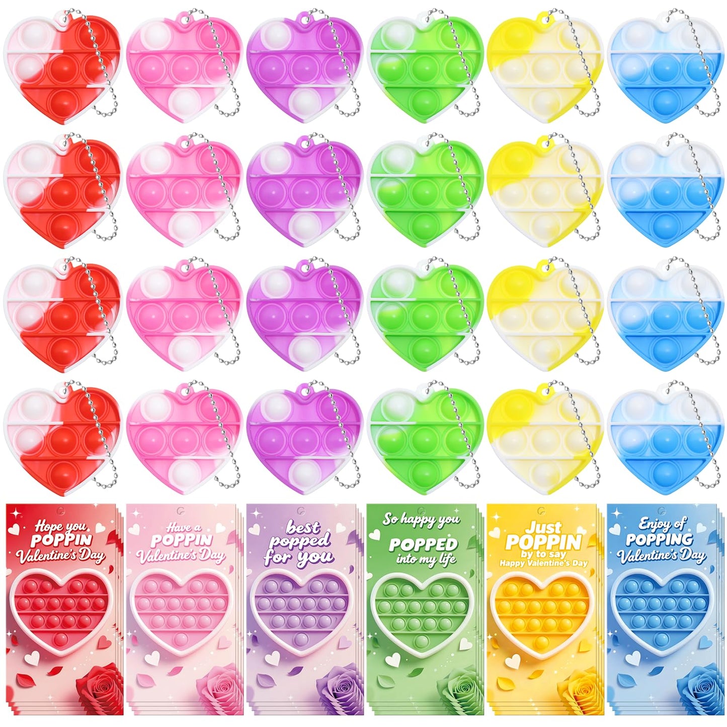 Adatos Valentine's Day Cards & 24 Mini Heart Pop Fidget Toys Bulk – Kids Classroom Gifts