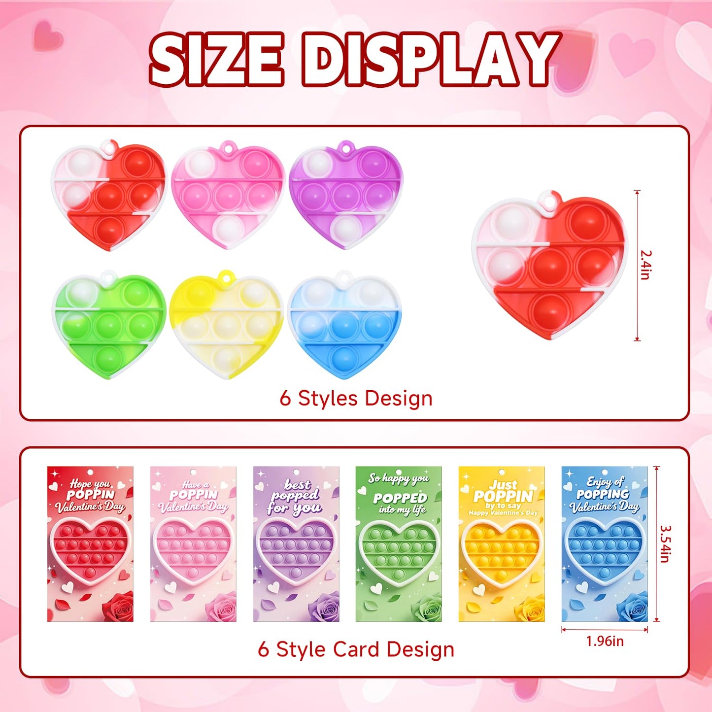 Adatos Valentine's Day Cards & 24 Mini Heart Pop Fidget Toys Bulk – Kids Classroom Gifts