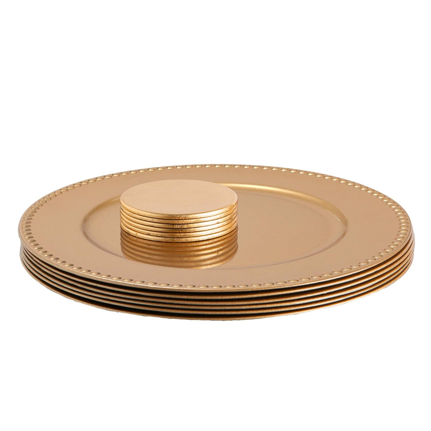 12pc Round Beaded Charger Plates Set - 33cm