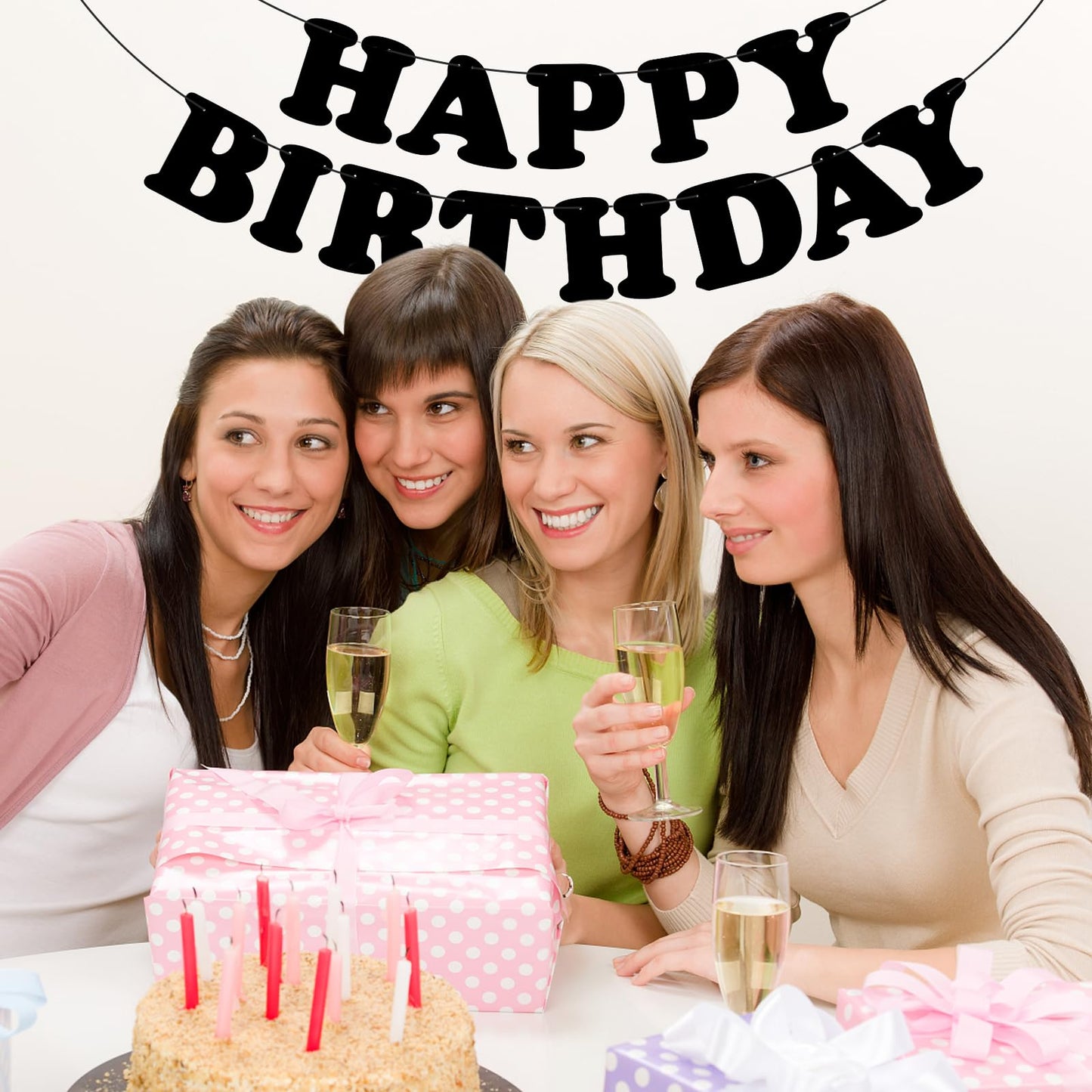 Adecortalk Black Happy Birthday Banner – Elegant Birthday Backdrop & Party Decoration for Kids & Adults