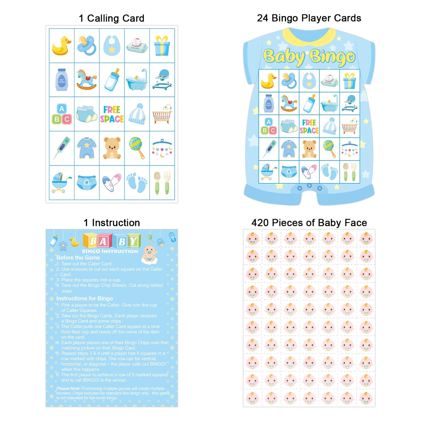 ADELULU Baby Shower Bingo Cards – 24 Guests, Blue Newborn Bingo for Baby Shower Party Supplies