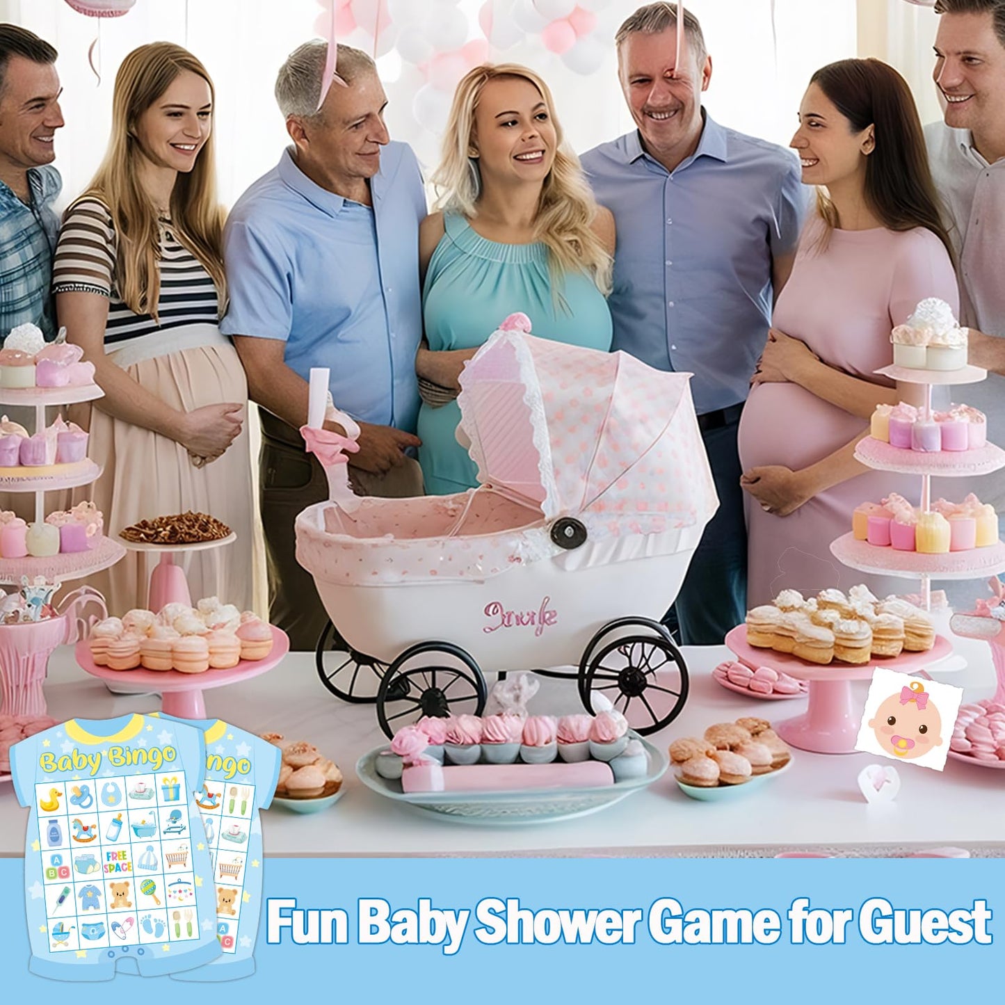 ADELULU Baby Shower Bingo Cards – 24 Guests, Blue Newborn Bingo for Baby Shower Party Supplies