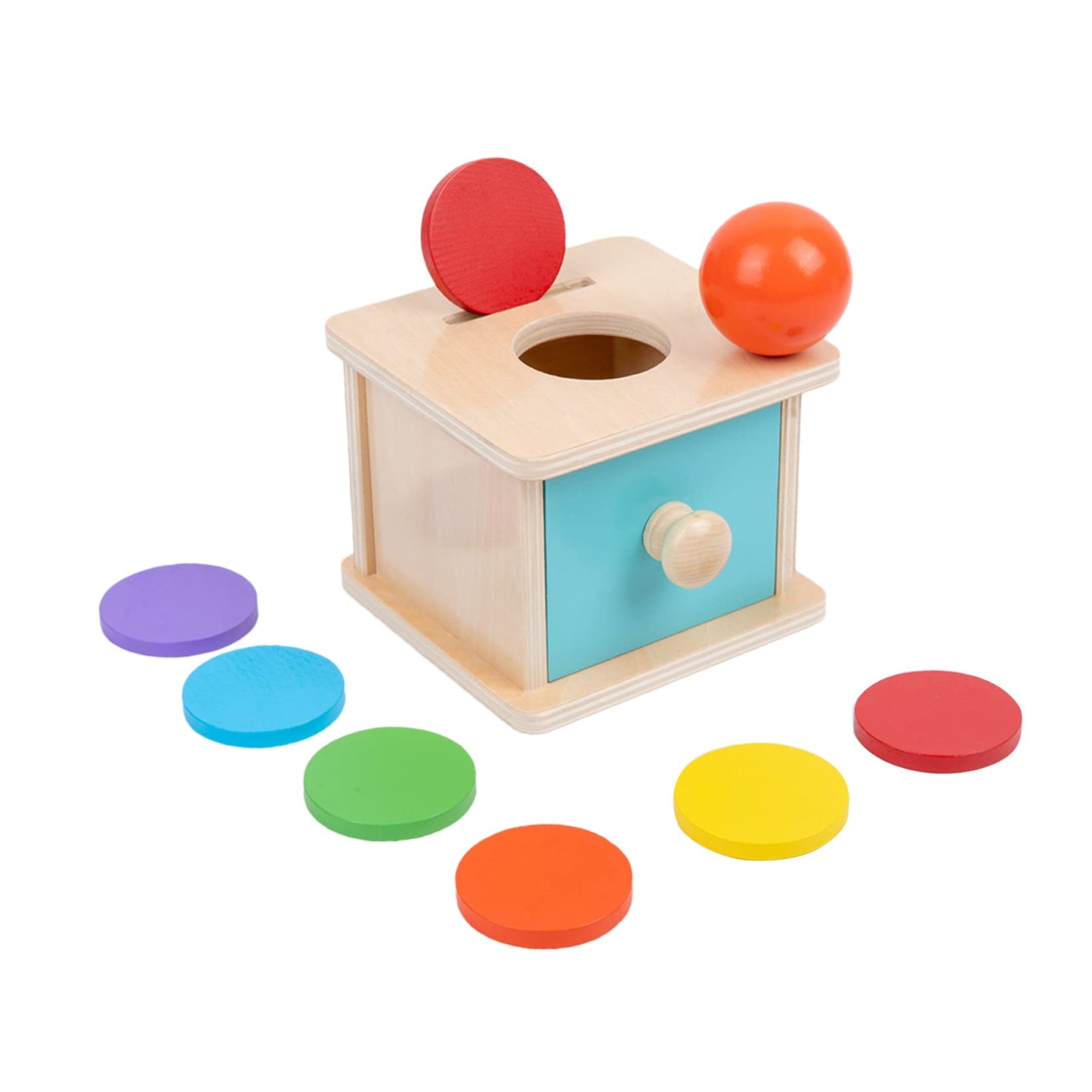 Adena Montessori Infant & Toddler Coin Box – 2-in-1 Shape Sorter & Storage (Blue Door)