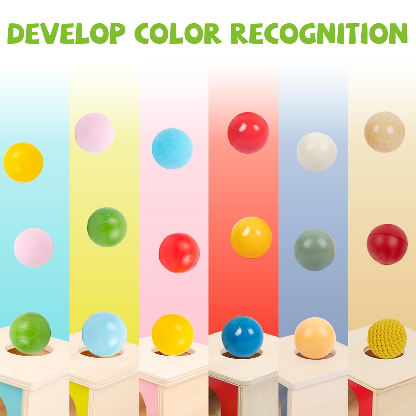 Adena Montessori Object Permanence Box with Tray - Wooden Baby Toy for 6-12 Months | 3 Balls & Colorful Learning