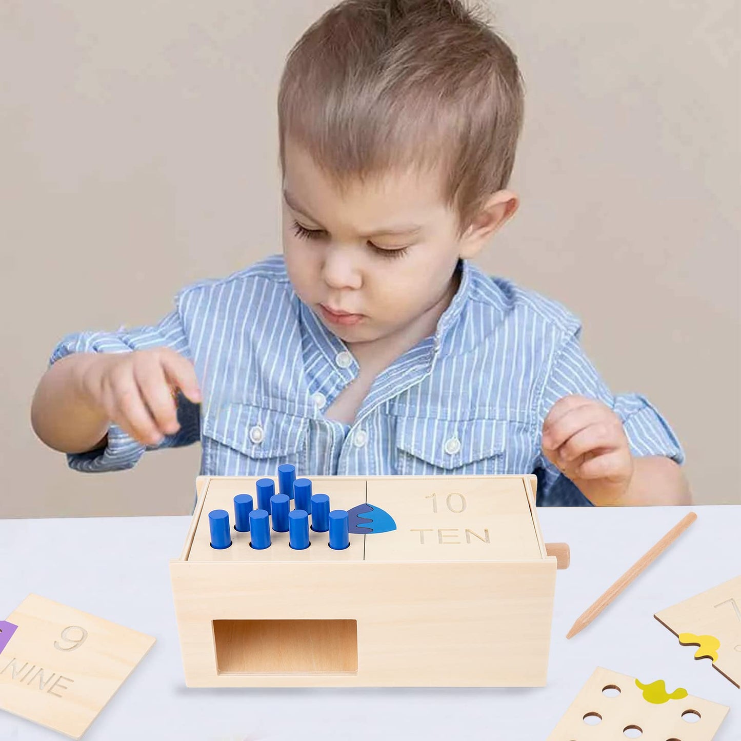 Adena Montessori Peg Drop Box – Wooden Tumble Down Counting Pegs for Early Math Skills