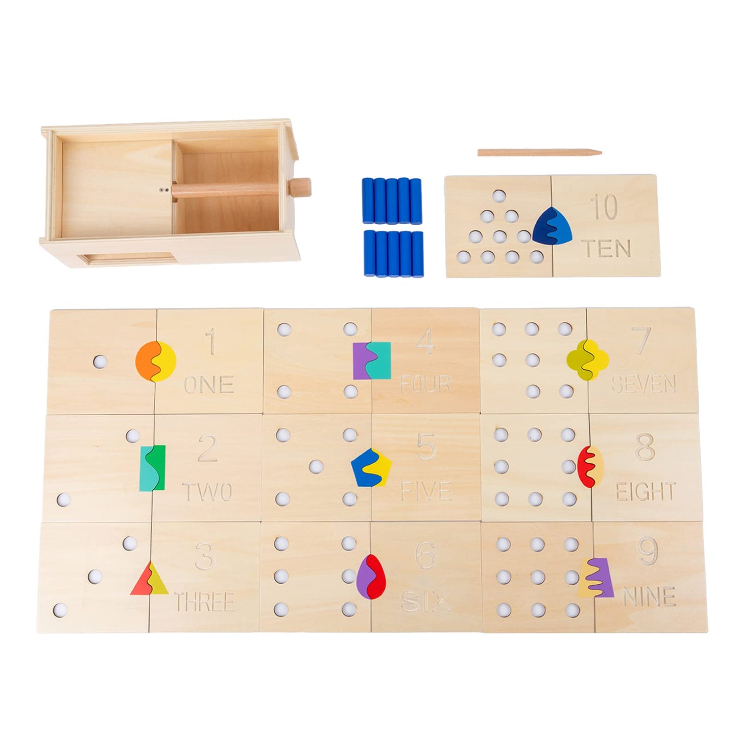 Adena Montessori Peg Drop Box – Wooden Tumble Down Counting Pegs for Early Math Skills