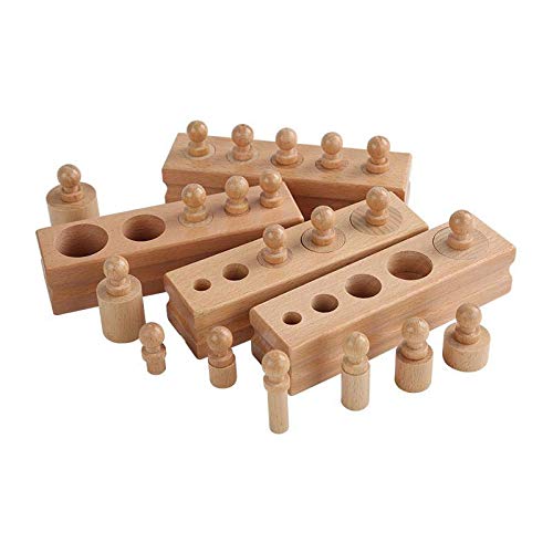 Adena Montessori Wooden Small Cylinders Block Set – Knobbed Cylinder Sockets (Set of 4)