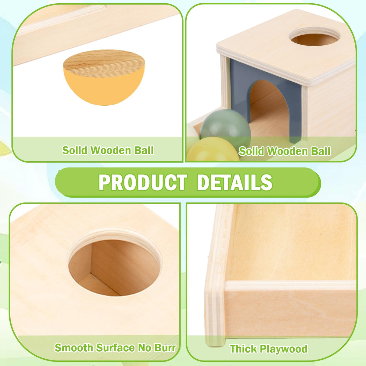 Adena Montessori Object Permanence Box – 3 Wooden Balls for 6-12 Months