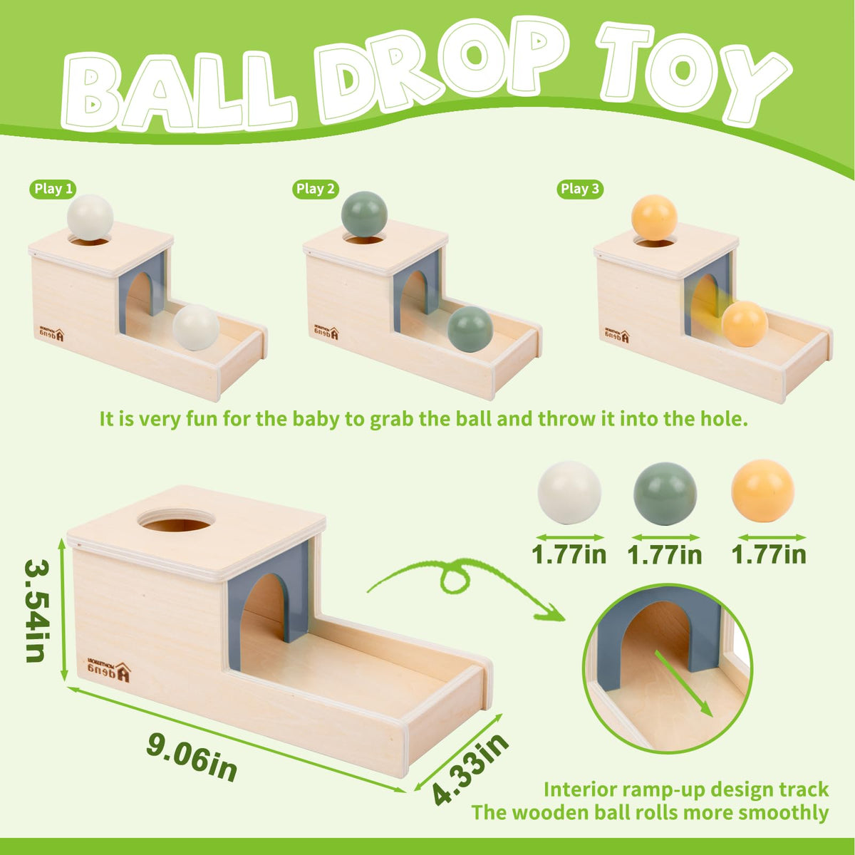 Adena Montessori Object Permanence Box – 3 Wooden Balls for 6-12 Months