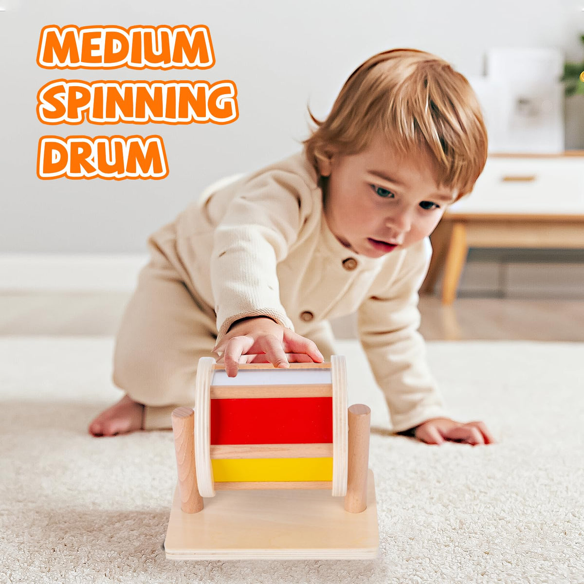 Adena Montessori Baby Toys Play Kit – Mirror Peekaboo, Spinning Rainbow Drum & Fabric Ball for 6-12 Months