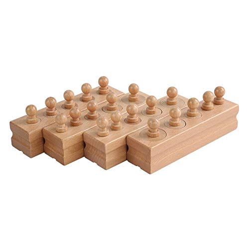 Adena Montessori Wooden Small Cylinders Block Set – Knobbed Cylinder Sockets (Set of 4)