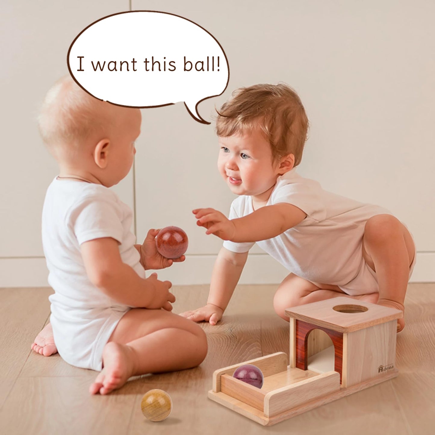 Adena Montessori Object Permanence Box – Wooden Baby Toy with 3 Balls