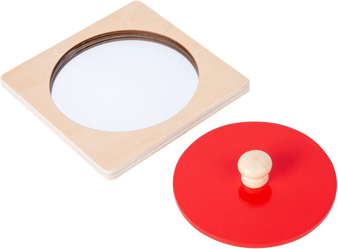 Adena Montessori Baby Toys Play Kit – Mirror Peekaboo Knob Puzzle, Spinning Drum & Rainbow Fabric Ball (6-12M)