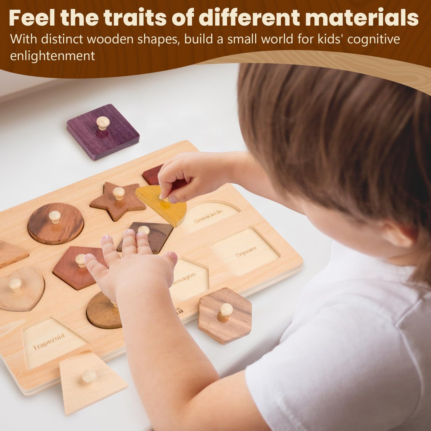 Adena Montessori Wooden Puzzles for Toddlers – 12-Piece Shape Peg Board Toys