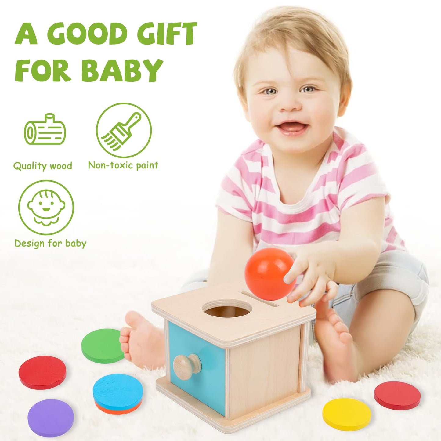 Adena Montessori Infant & Toddler Coin Box – 2-in-1 Shape Sorter & Storage (Blue Door)