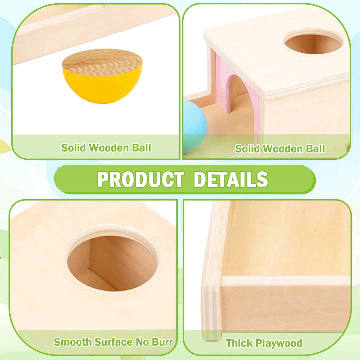 Adena Montessori Object Permanence Box with Tray and Three Balls – For 6–12 Months