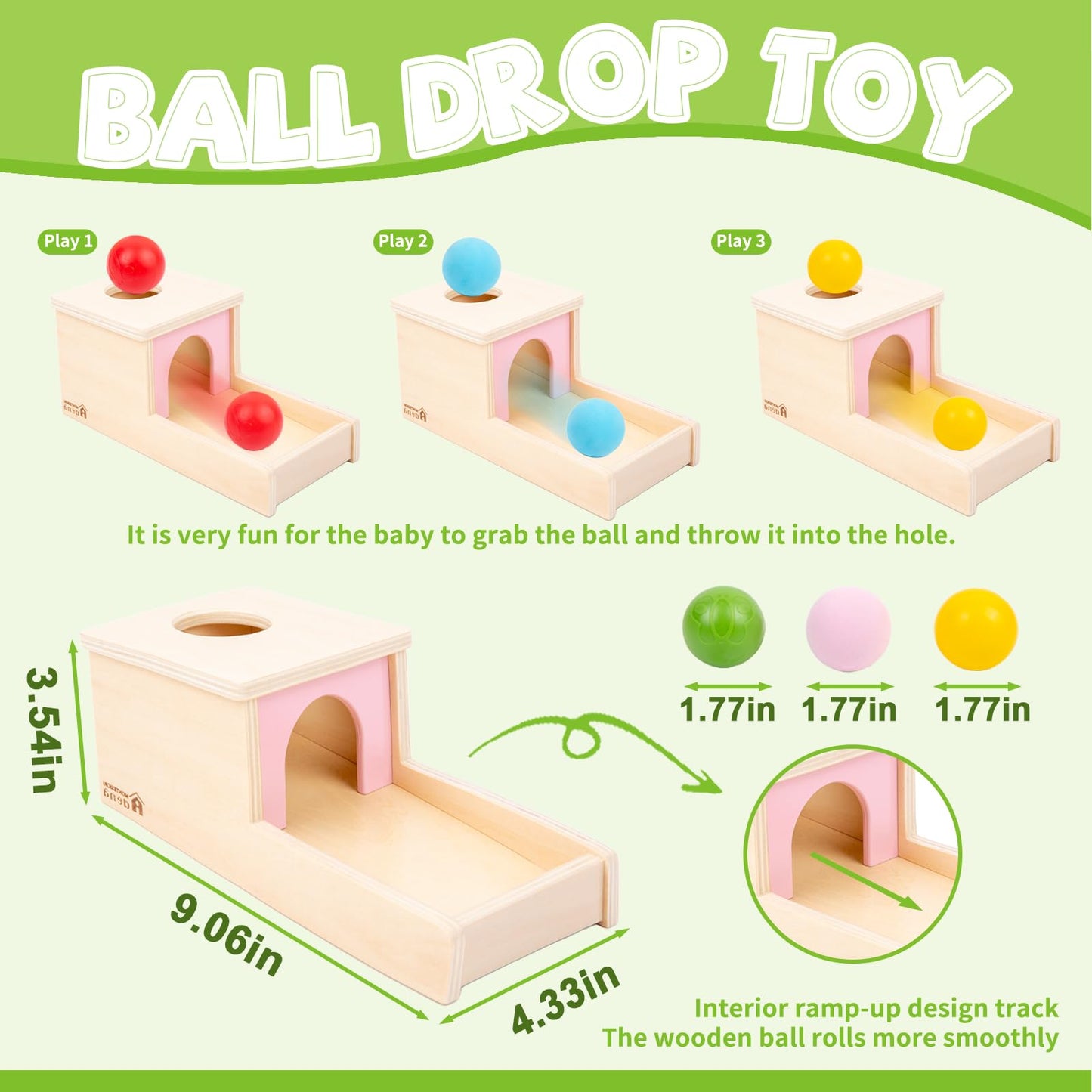 Adena Montessori Object Permanence Box with Tray and Three Balls – For 6–12 Months