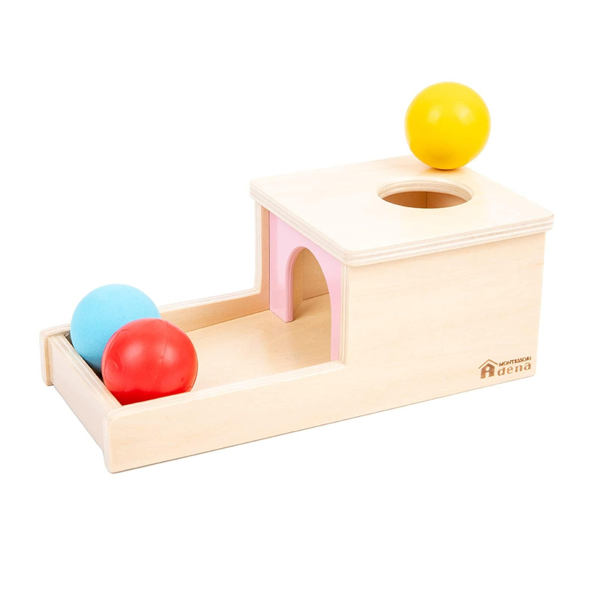 Adena Montessori Object Permanence Box with Tray and Three Balls – For 6–12 Months