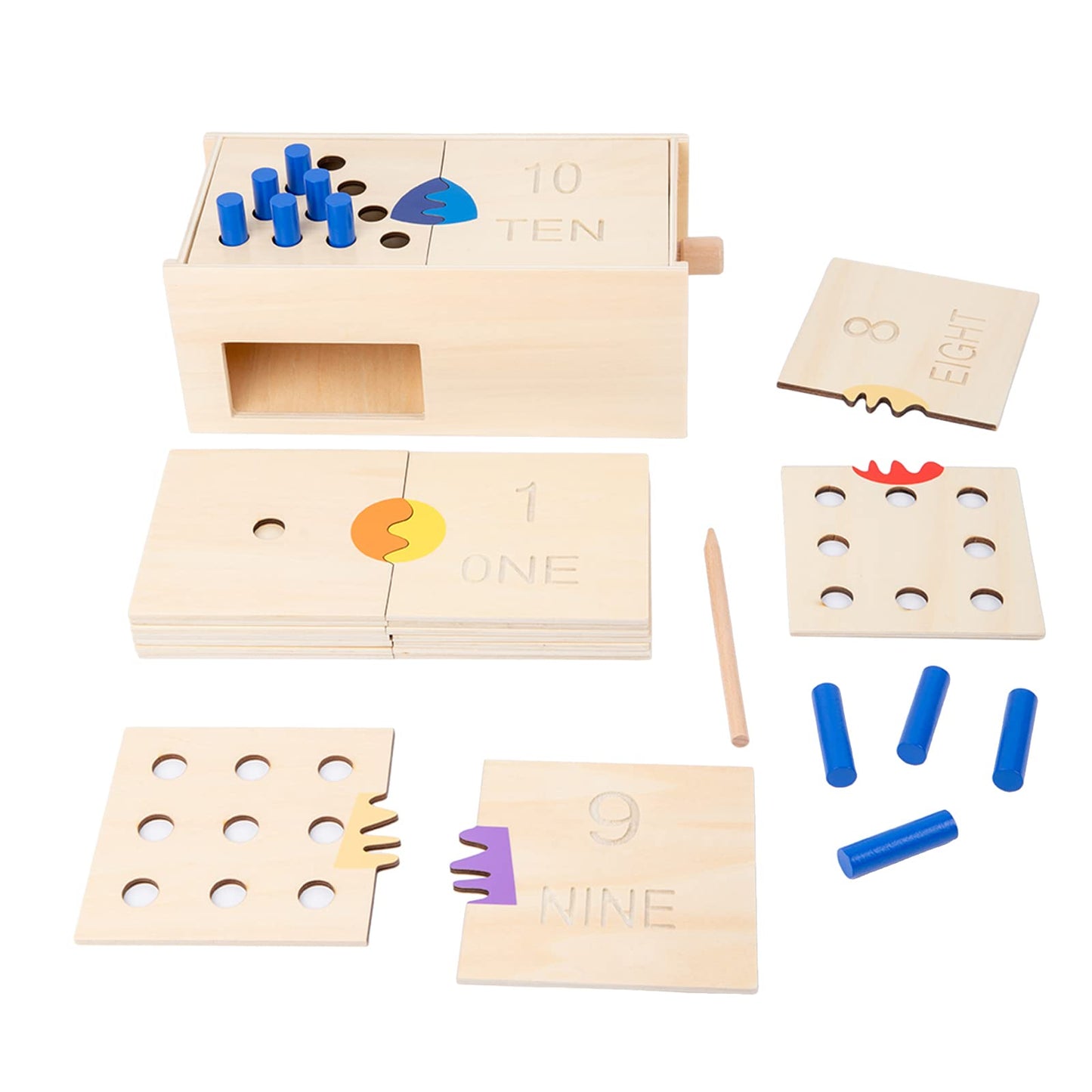Adena Montessori Peg Drop Box – Wooden Tumble Down Counting Pegs for Early Math Skills