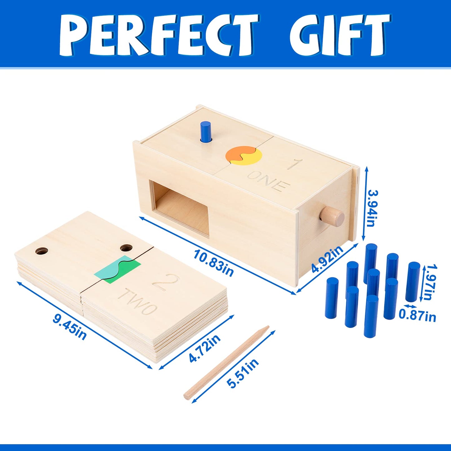 Adena Montessori Peg Drop Box – Wooden Tumble Down Counting Pegs for Early Math Skills