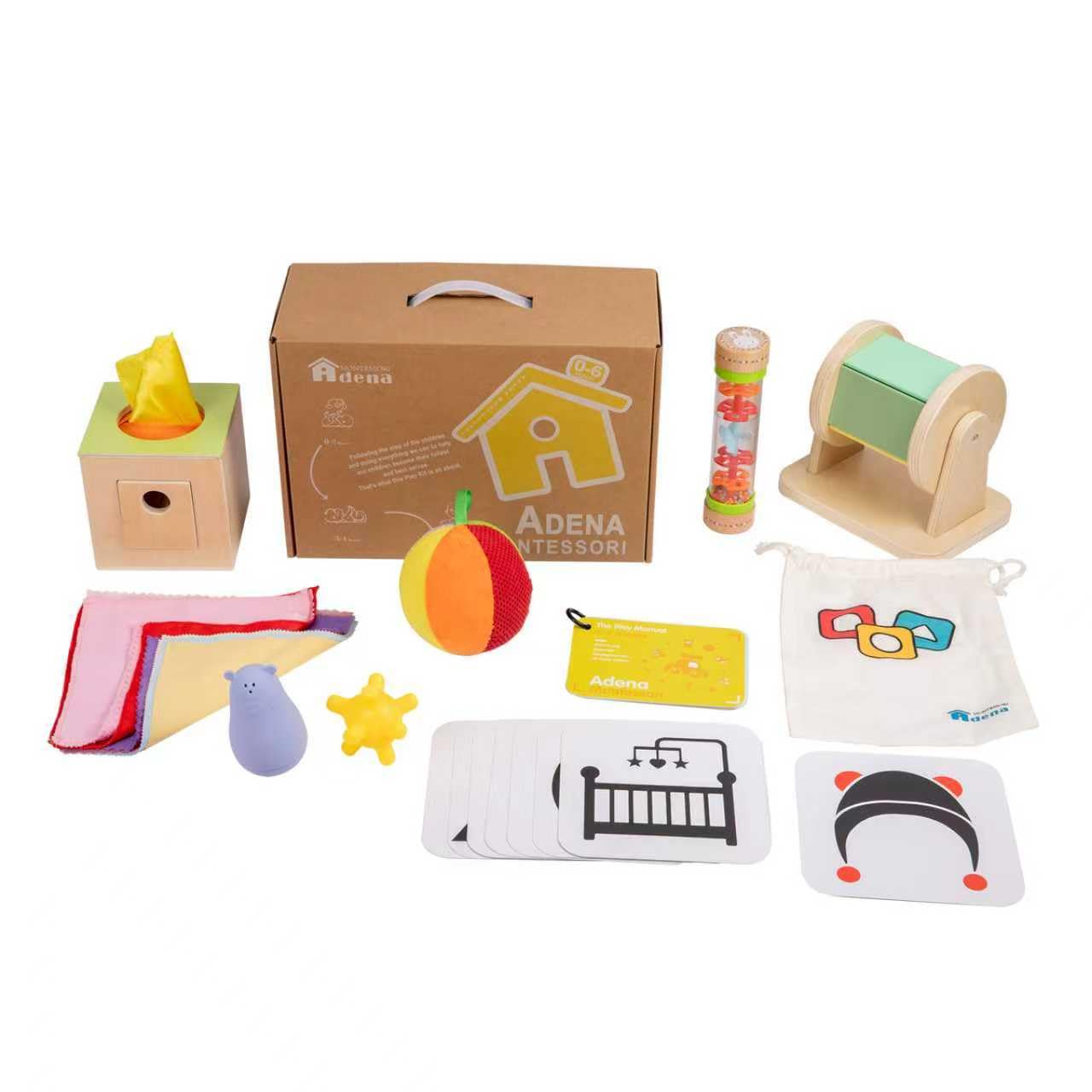 Adena Montessori Play Kit for 0-6 Months — 9-Piece Sensory Baby Toys Set