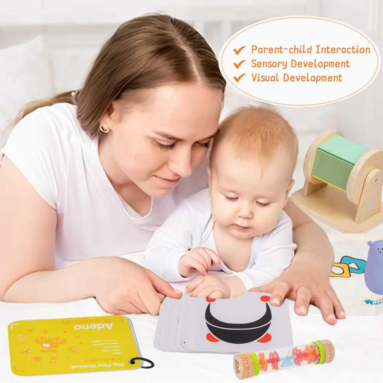 Adena Montessori Play Kit for 0-6 Months — 9-Piece Sensory Baby Toys Set