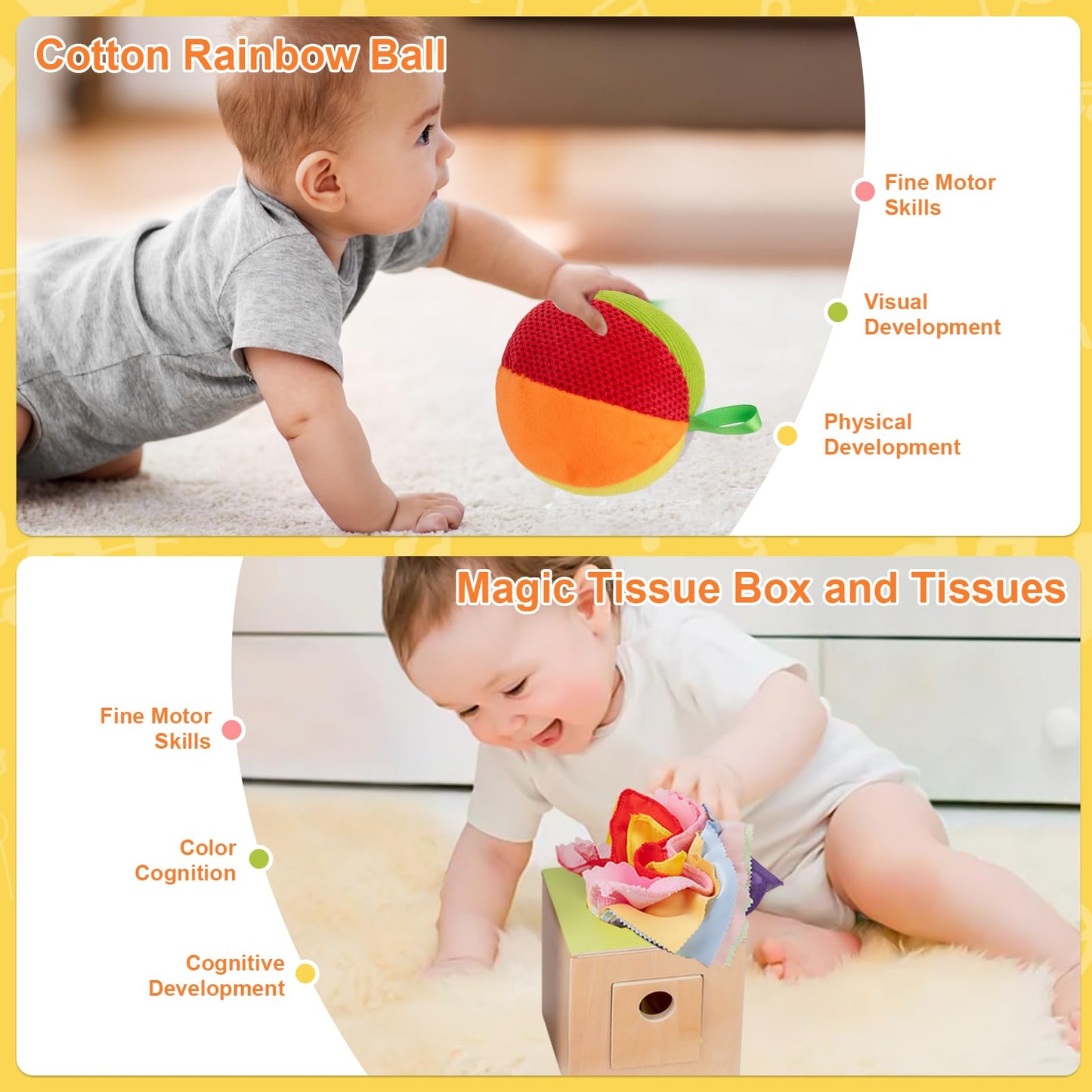 Adena Montessori Play Kit for 0-6 Months — 9-Piece Sensory Baby Toys Set