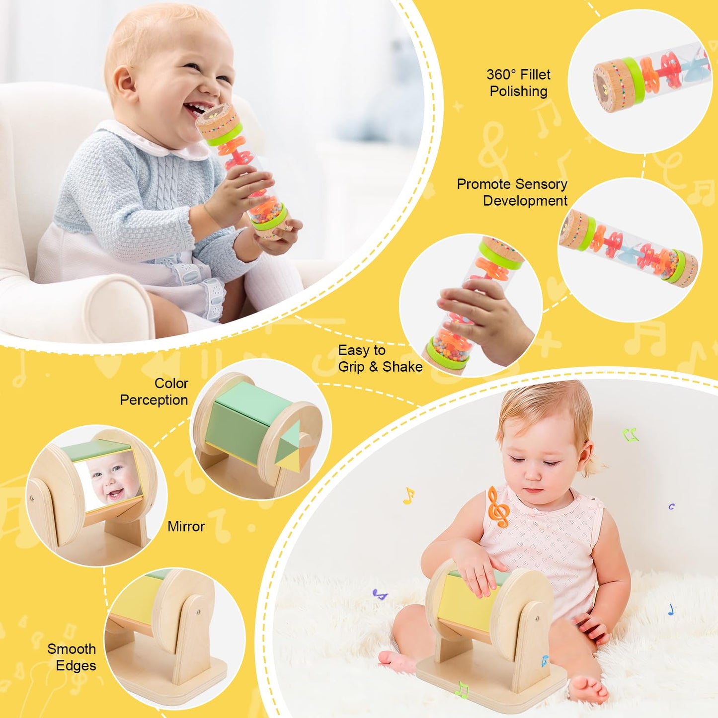Adena Montessori Play Kit for 0-6 Months — 9-Piece Sensory Baby Toys Set