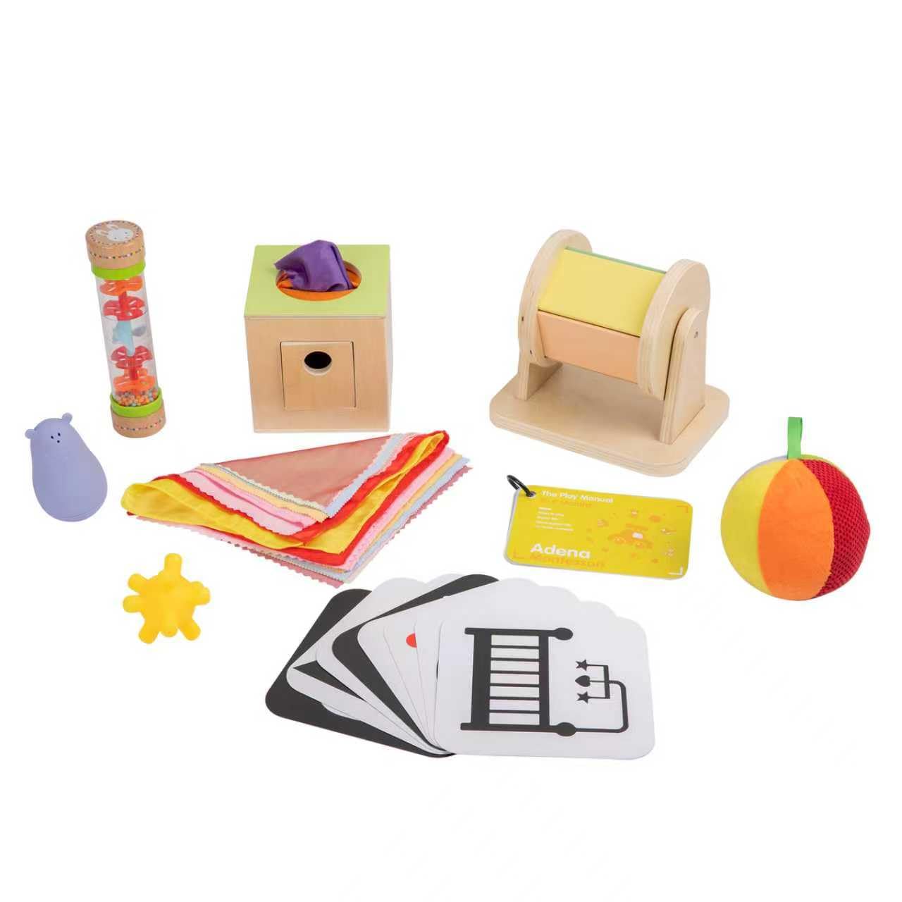 Adena Montessori Play Kit for 0-6 Months — 9-Piece Sensory Baby Toys Set