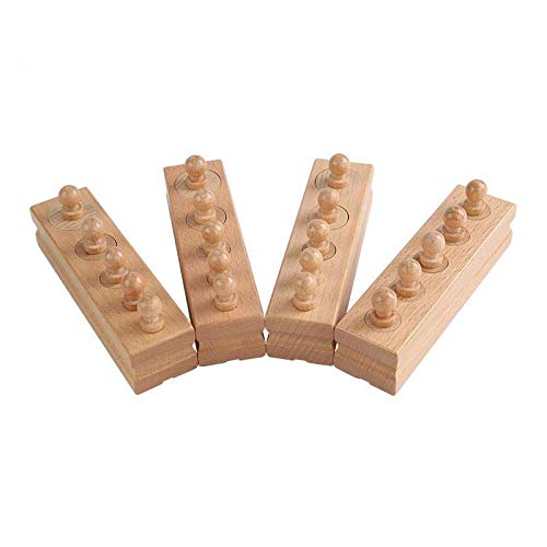 Adena Montessori Wooden Small Cylinders Block Set – Knobbed Cylinder Sockets (Set of 4)