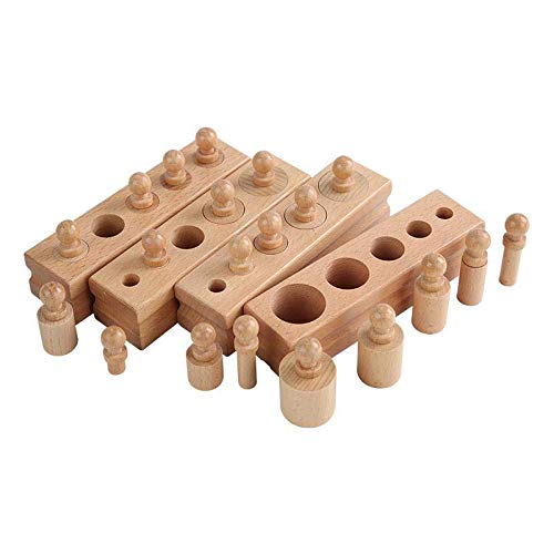 Adena Montessori Wooden Small Cylinders Block Set – Knobbed Cylinder Sockets (Set of 4)