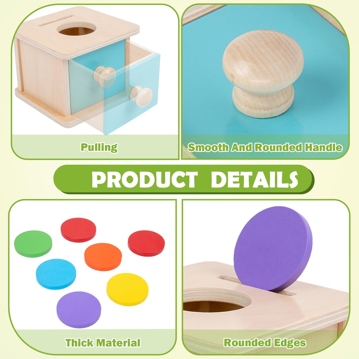 Adena Montessori Infant & Toddler Coin Box – 2-in-1 Shape Sorter & Storage (Blue Door)